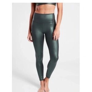 Athleta Shimmer Green Gray Elation High Rise 7/8 length Leggings Size M